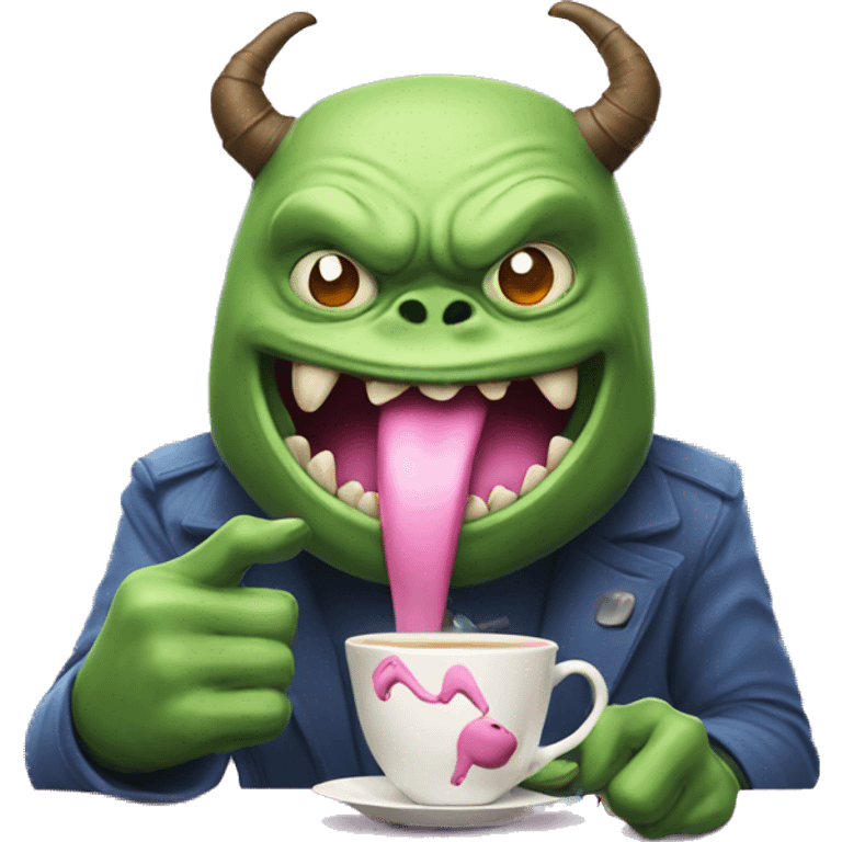 monster sipping tea with pinky finger up emoji