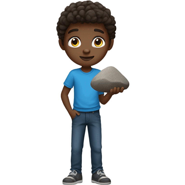 boy with blue eyes holding rocks emoji