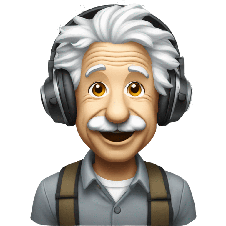 albert einstein happy listening music with just wireless headphones while walking emoji