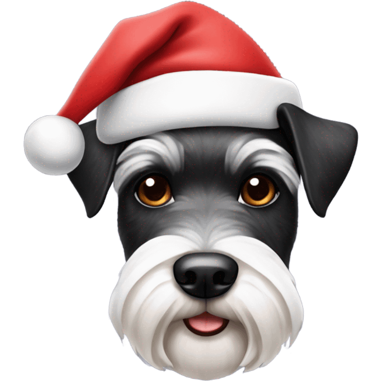 Spotted black and white schnauzer with Santa hat emoji