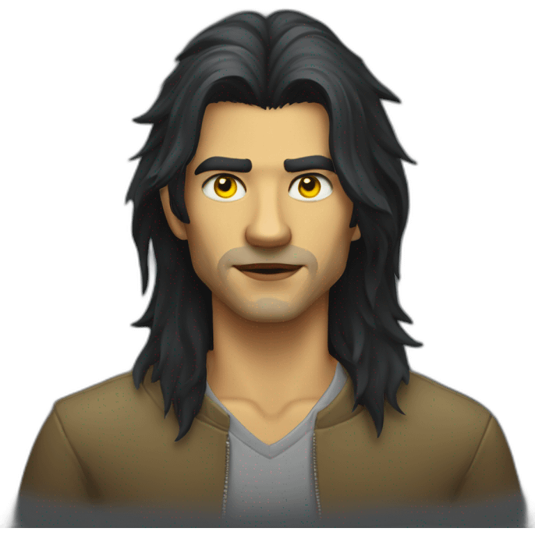 Wolf man long black hair yellow eyes emoji