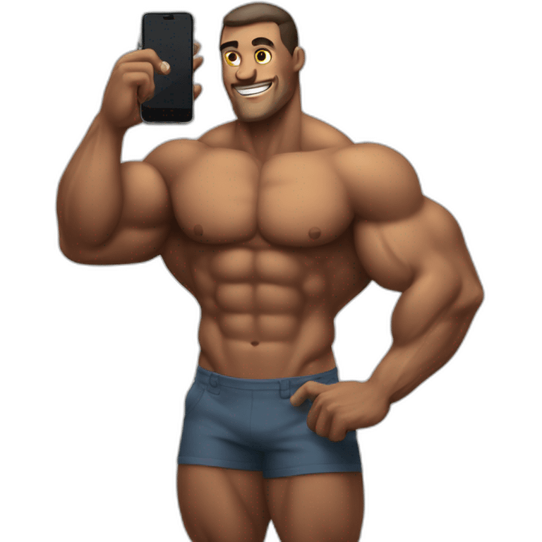 bodybuilder standing with phone emoji