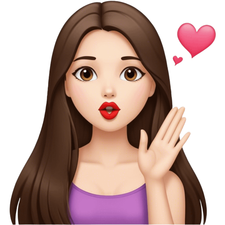 Blowing kiss beautiful girl with long straight brunette hair  emoji