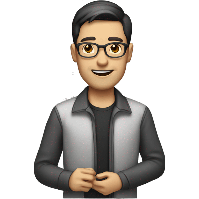 male teacher with dark short hair holding a steam deck emoji