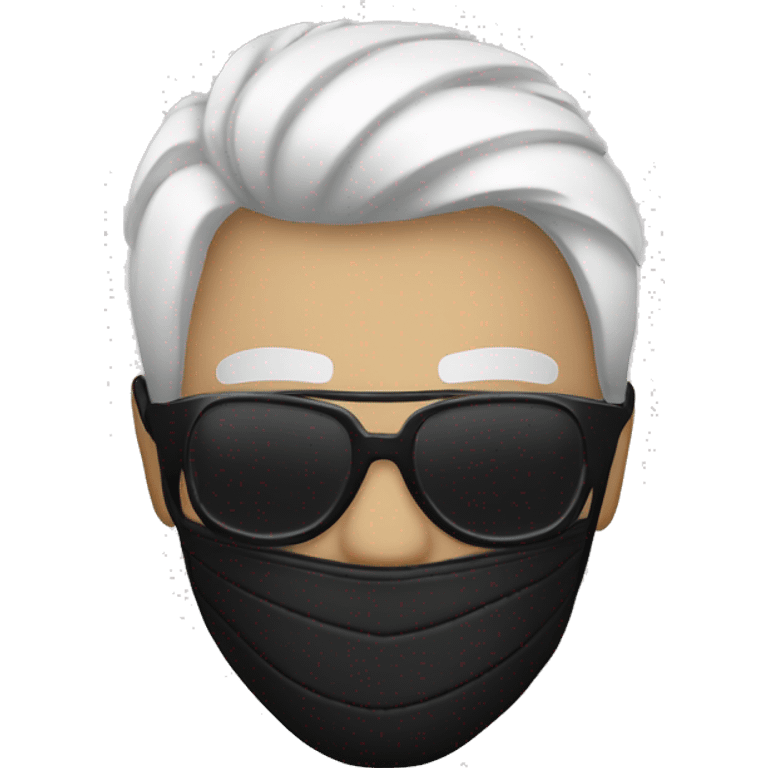 whte people, black leather jacket, black leather white spike design mask, LED X eye glass emoji