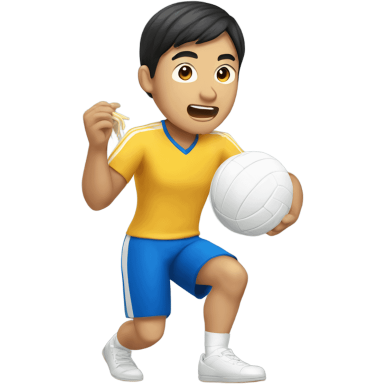 asian man playing volleyball and eating noodles emoji