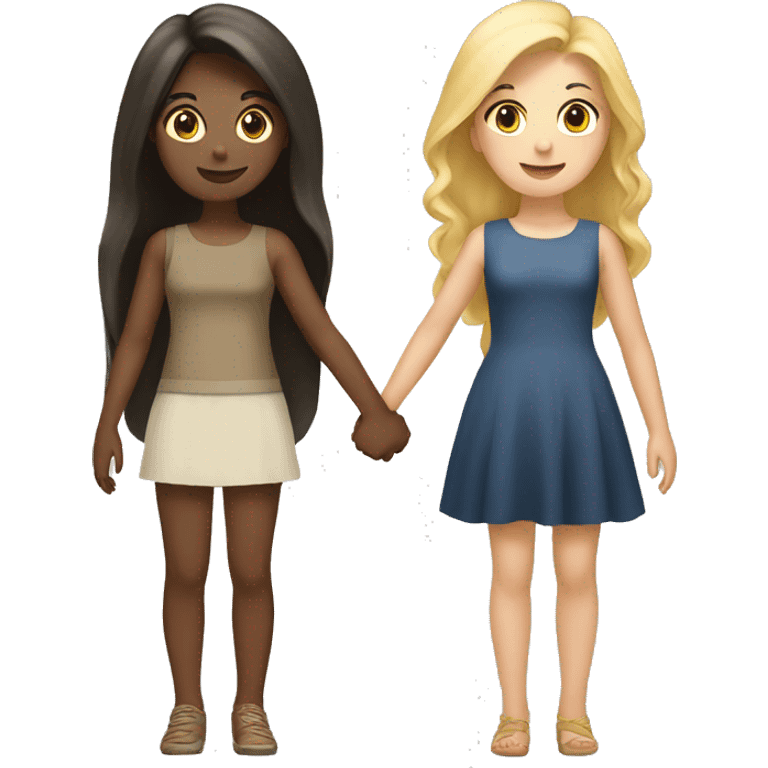 blonde girl and brunette girl holding hands emoji