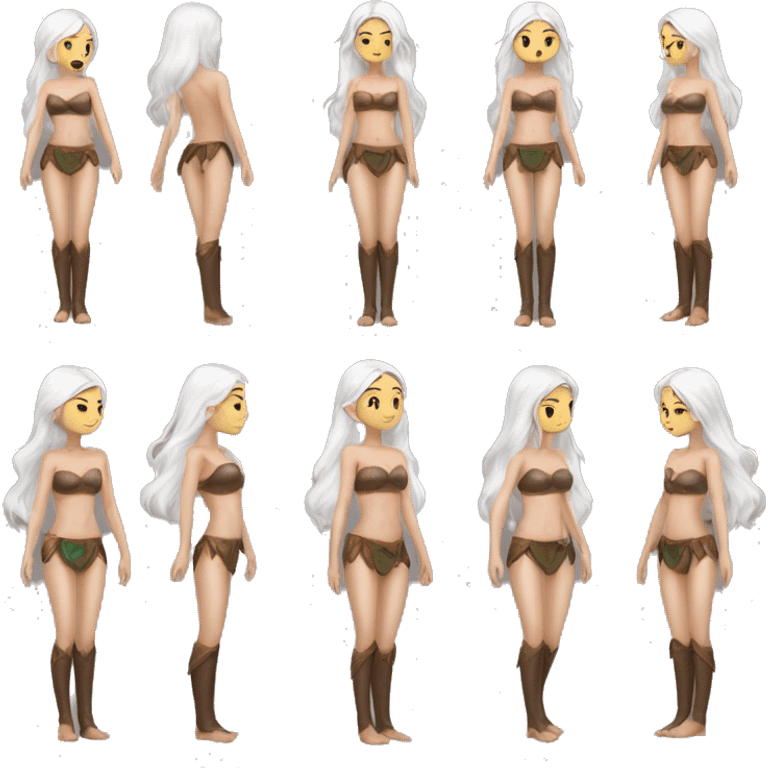 Asian feminine shirtless full body slim long white hair elf leather costume emoji