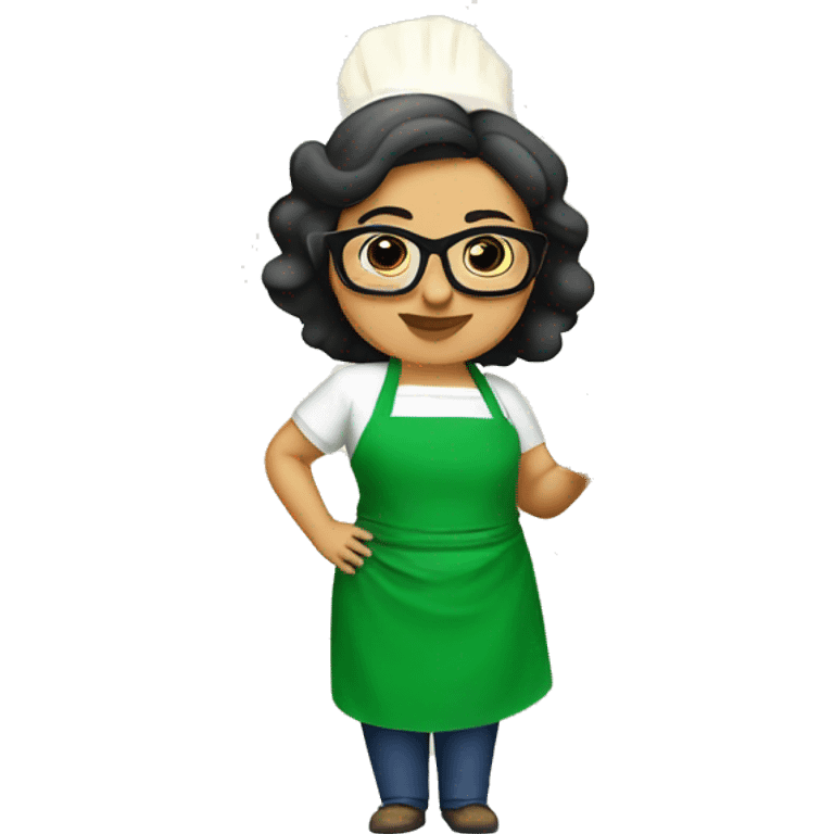 mexican chubby lady green apron  with glasses cooking tacos emoji