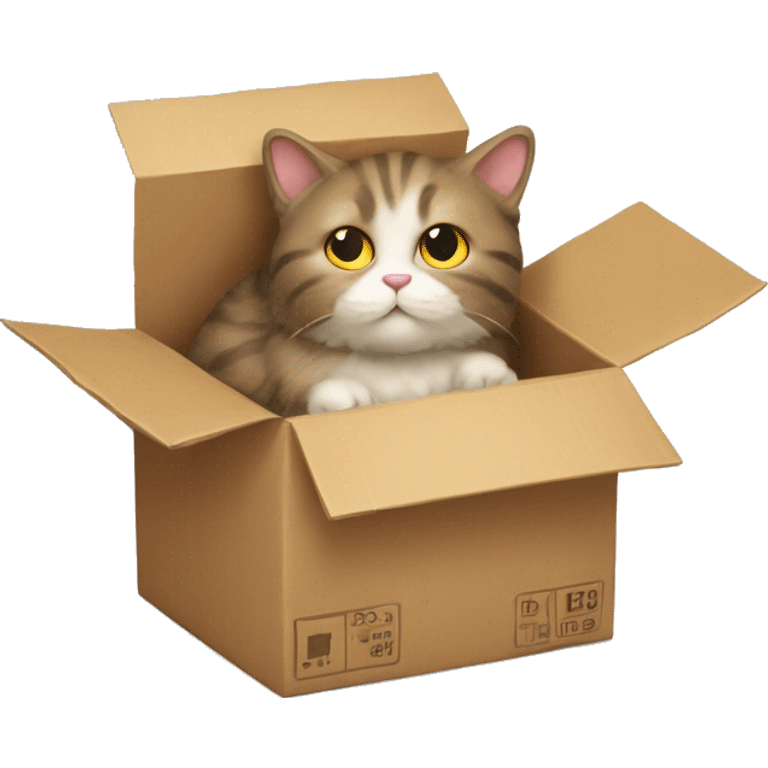 fluffy cat stuck in a parcel box emoji