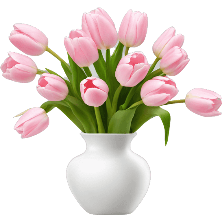 Light pink tulips in white vase in bow  emoji