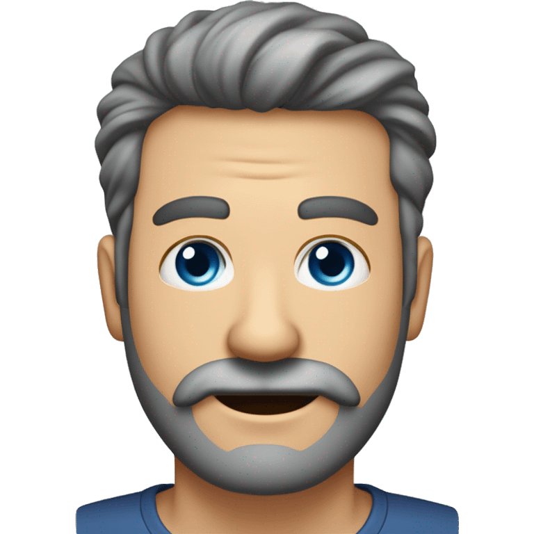 Homem de 50 anos, sem rugas, cabelo liso grisalho penteado para o lado, moreno, rosto quadrado, estatura alta, bonito, sem barba e sem bigode, forte, camisa azul e fazendo o c com a mão emoji