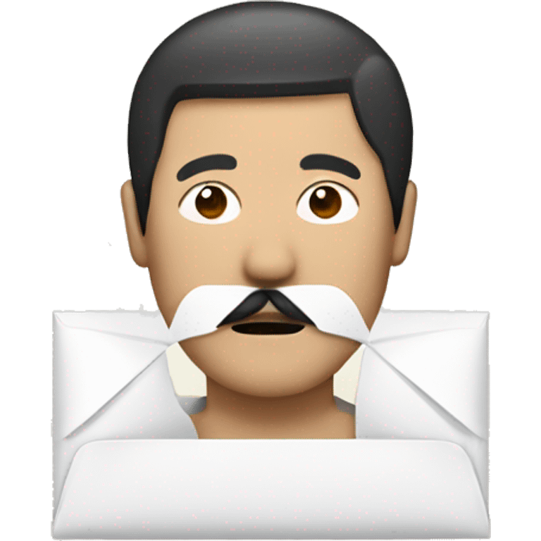 moustache asian man with  bandage envelope face emoji