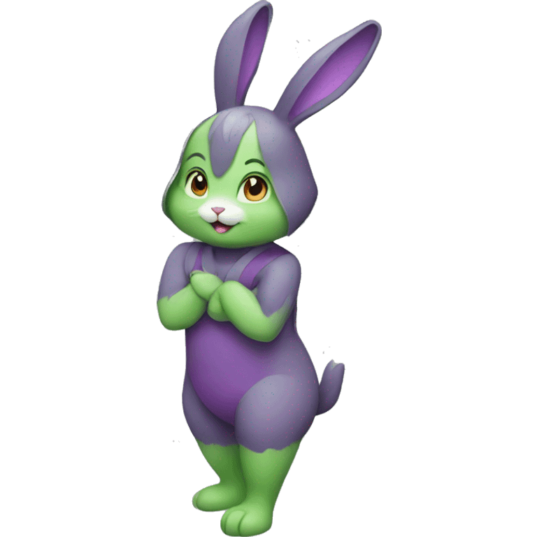 Female full body green and purple rabbit emoji