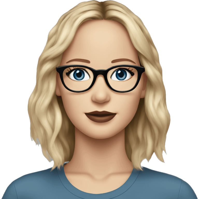 Realistic Jennifer Lawrence wearing black glasses and blue eyes  emoji