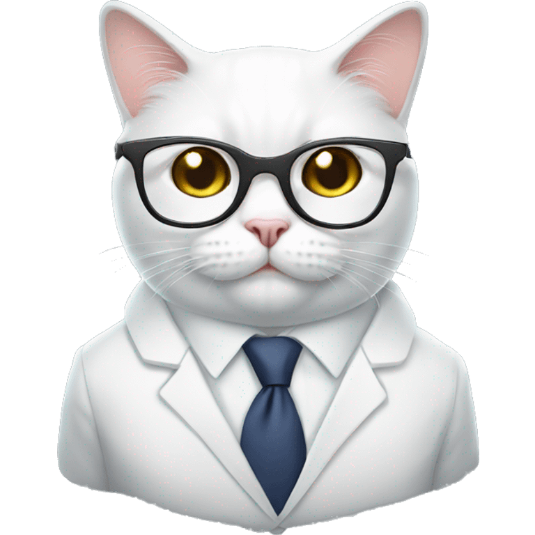 White British cat in office suite with glasses  emoji