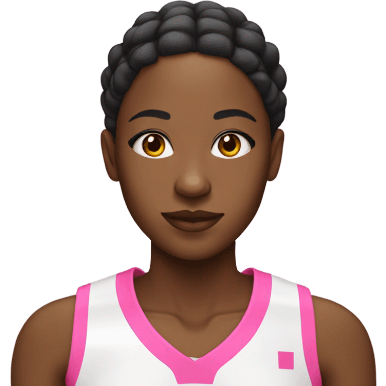 Black women with a white and pink basketball jersey on emoji