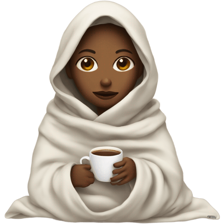 girl inside a blanket sipping coffee eyes closed emoji