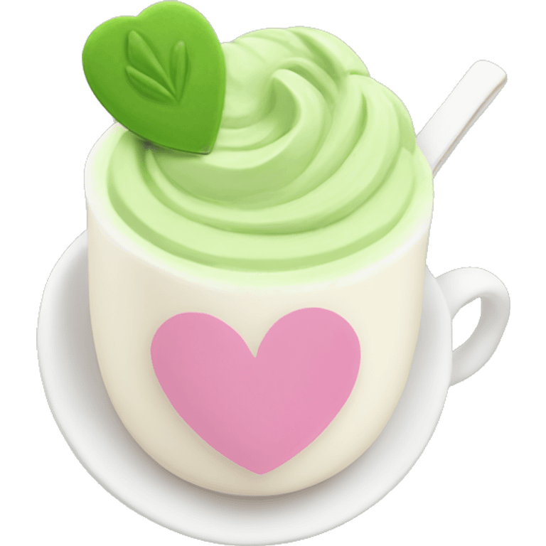 matcha latte with pink heart emoji