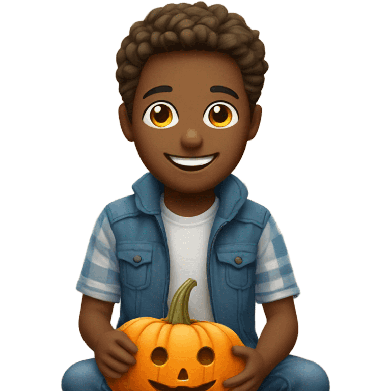 boy sitting with pumpkin smile emoji