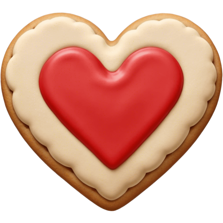 Heart-shaped cookie with red icing emoji