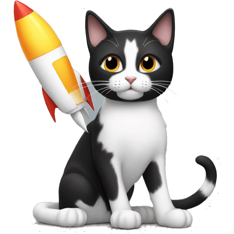 Black and white cat with a rocket  emoji