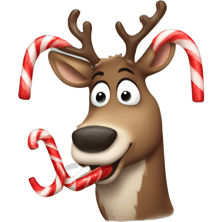 reindeer eating a candy cane emoji