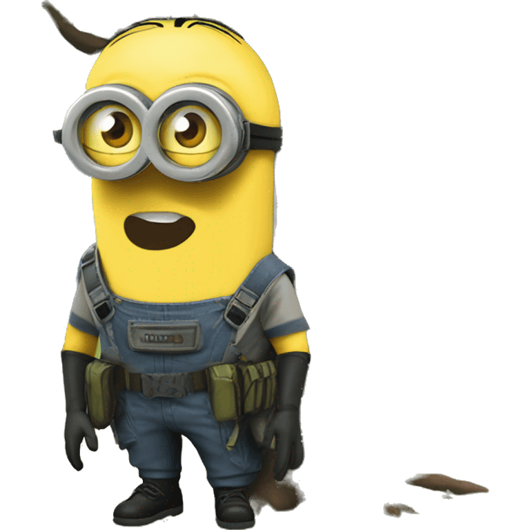 A Minion in survival gear under a tree    emoji