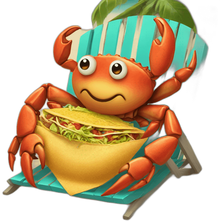 huge crab snuggling with his huge taco in a beach chair emoji