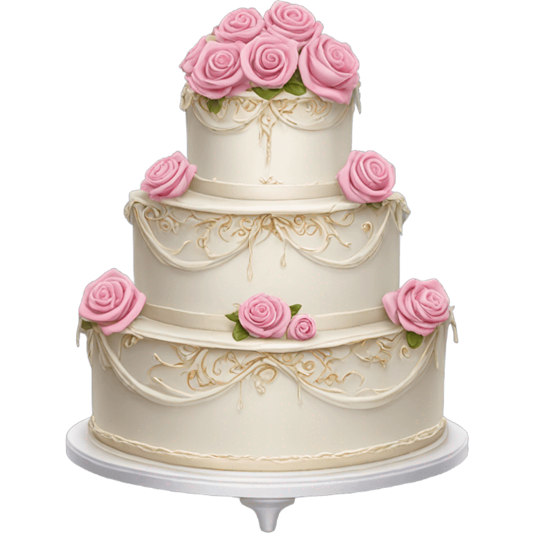 wedding cake very ornate with pink roses realistic  emoji