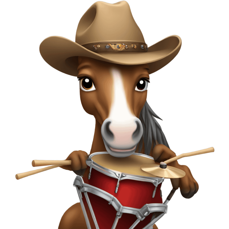 A horse in a cowboy hat playing a drum set  emoji