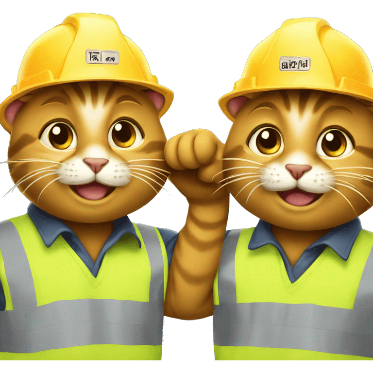 two happy cats dressed as construction workers emoji