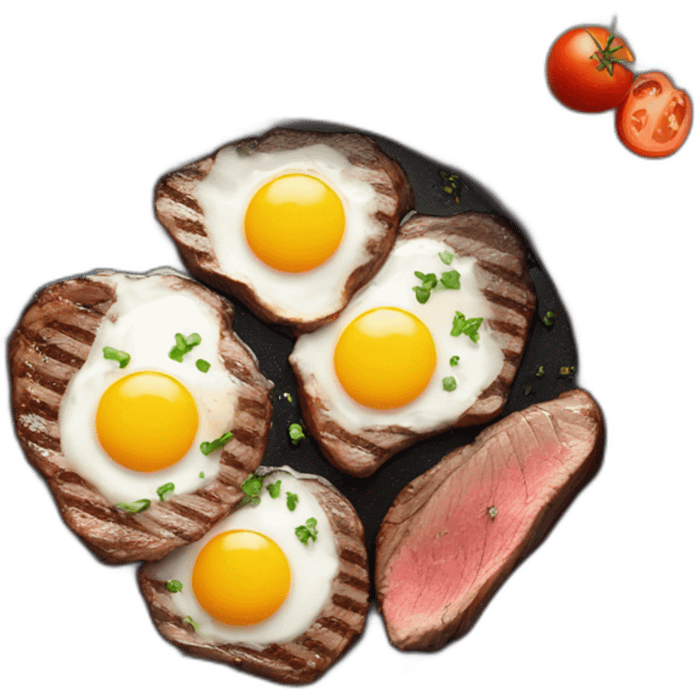 steak and eggs frying in black frying pan emoji