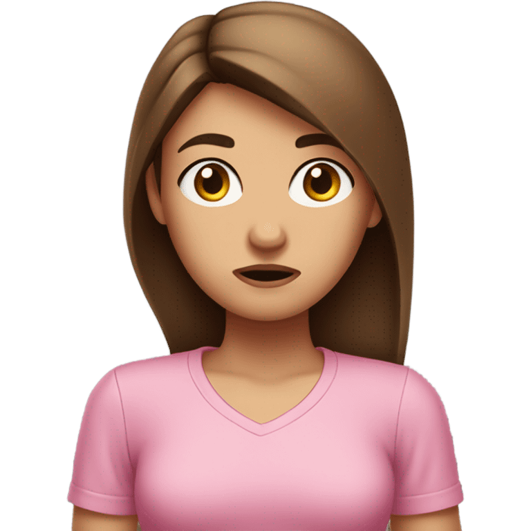 Girl with medium brown straight hair annoyed side eye face pink shirt  emoji