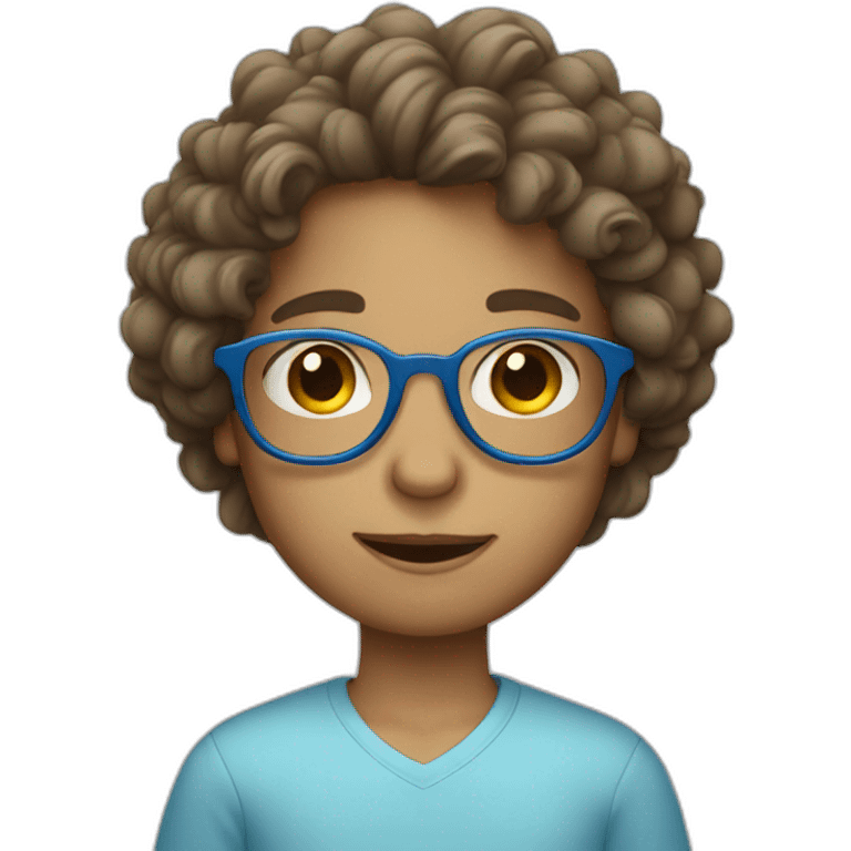 Boy with long curly hair and round blue glasses emoji