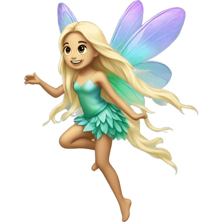 Iridescent fairy flying long hair blonde full body emoji