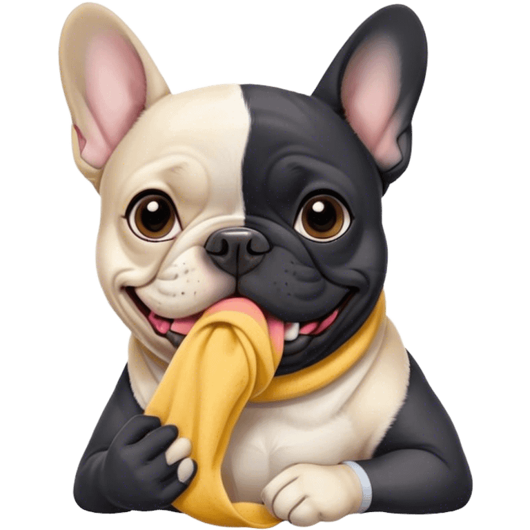 Black and white frenchie eating a sock  emoji