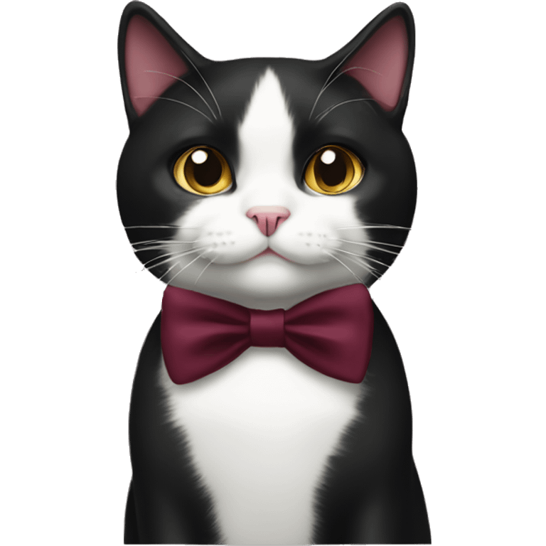 Tuxedo cat with burgundy bow emoji