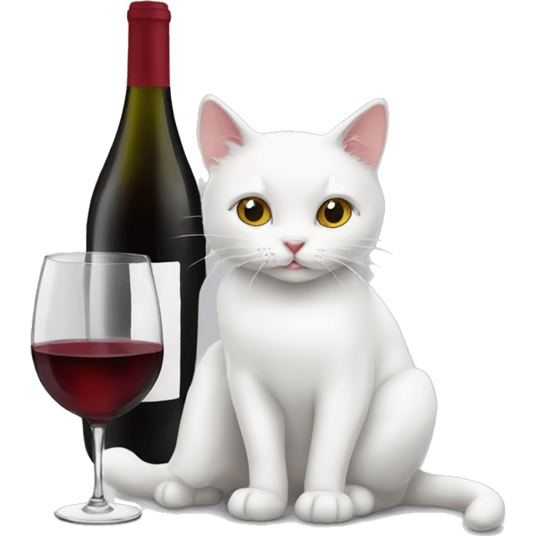 White cat drinking red wine  emoji