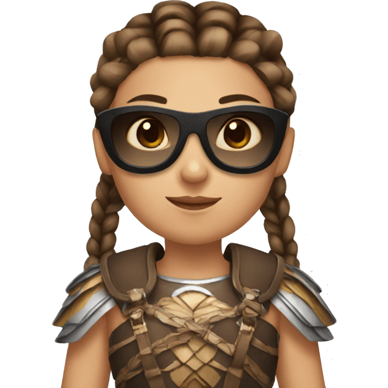 Girl gladiator with French braids, brown hair and sunglasses emoji