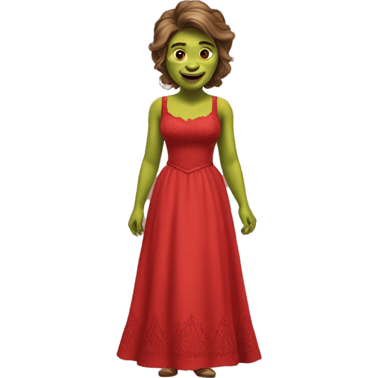 Shrek wearing a red dress emoji