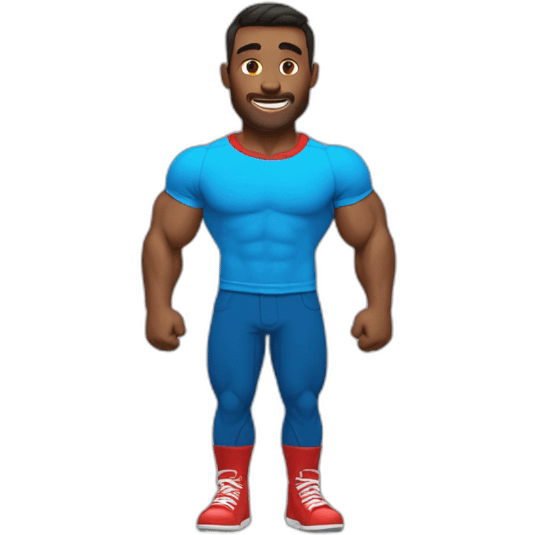 Muscle Man wearing Blue Shirt and red pants emoji