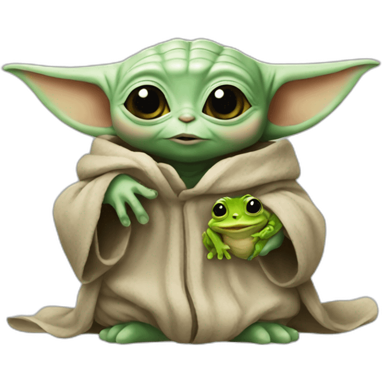 Baby yoda with tiny frog emoji