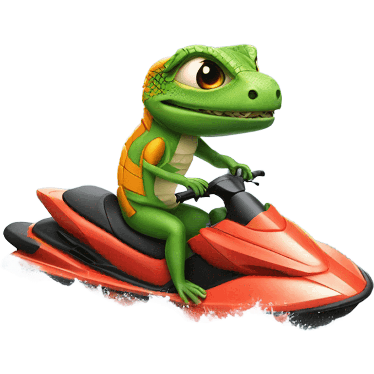 Lizard riding a jet ski emoji