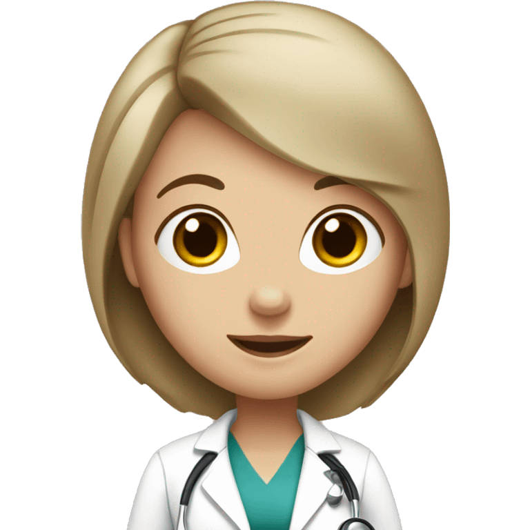 White girl with brown short hair with stethoscope emoji