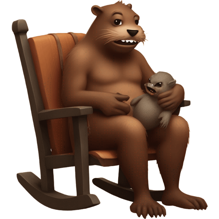 Giant beaver man in rocking chair petting his demon pet emoji