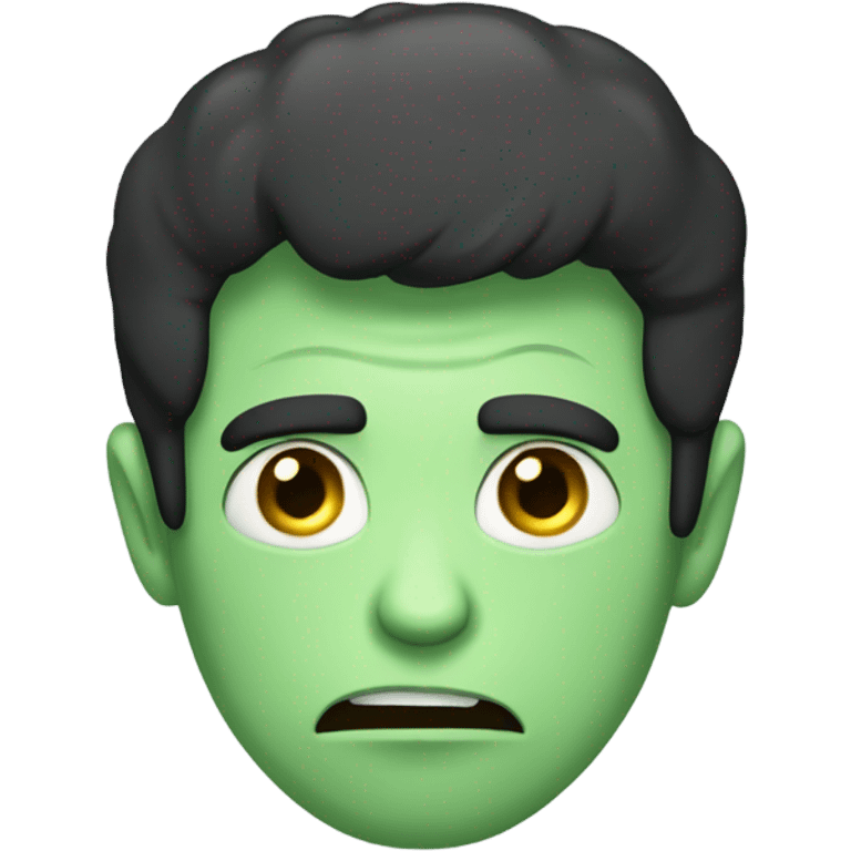 Dark haired man getting sick with a green face emoji