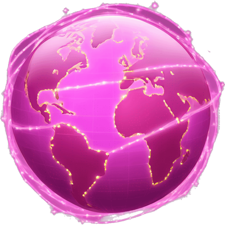 Pink and light pink, sparkly interconnected fiber optic, network, world globe   emoji