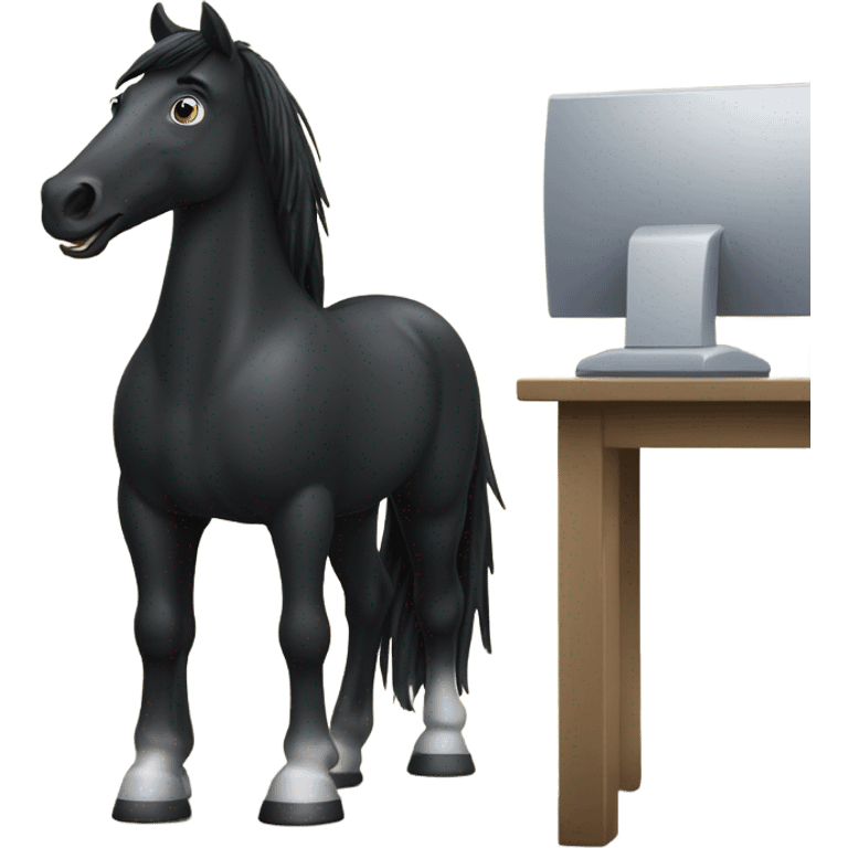 a black horse using a computer emoji