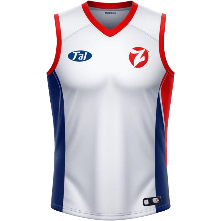 Cinematic Realistic image of an AFL jersey rendered in vibrant team colors with detailed fabric textures and dynamic creases, illuminated by bold, stadium lighting that accentuates its sporty character emoji